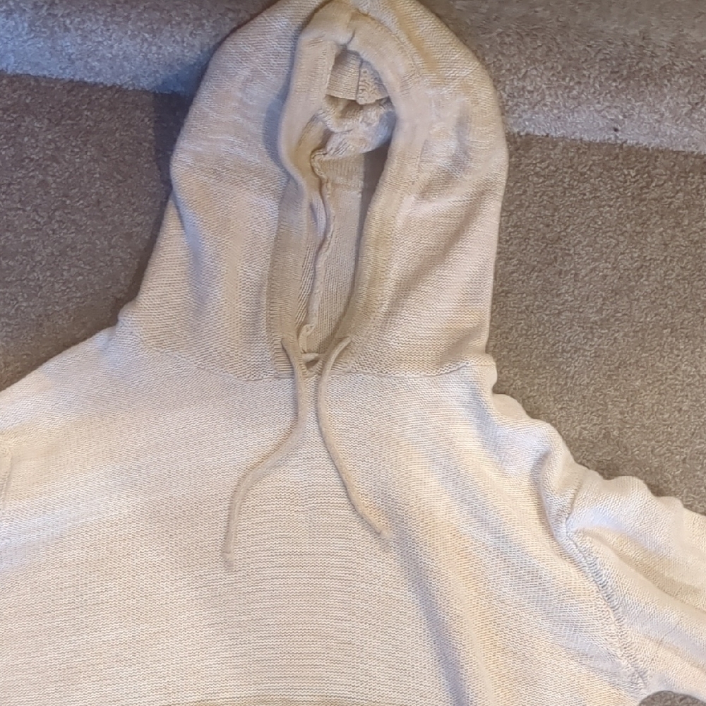 Cream Knit Hooded Sweatshirt with Drawstring